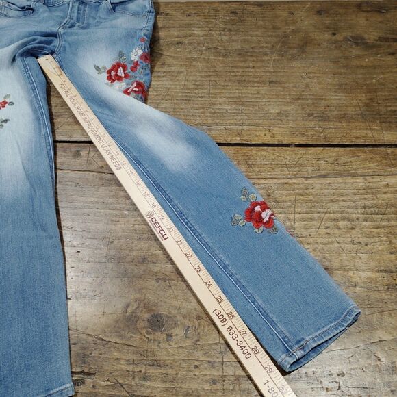 Express 2R Jeans Blue Denim Floral Embroidery Festival Boho High Leggings - Picture 11 of 11